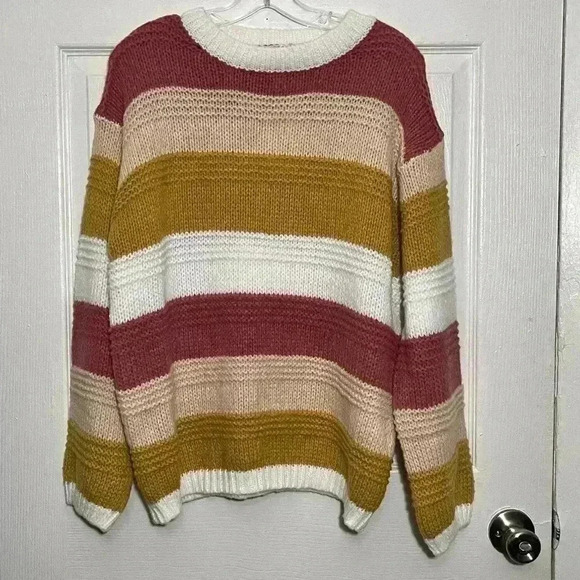 BiBi Sweaters - NWOT BiBi Rose Mustard & Taupe Color Block Loose Fitted Sweater | size small